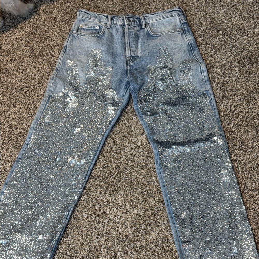 Original Use Sparkling Silver Straight Leg Jeans